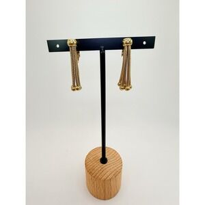 Vintage Napier Goldtone Fringe Chain Dangle Clip Earrings